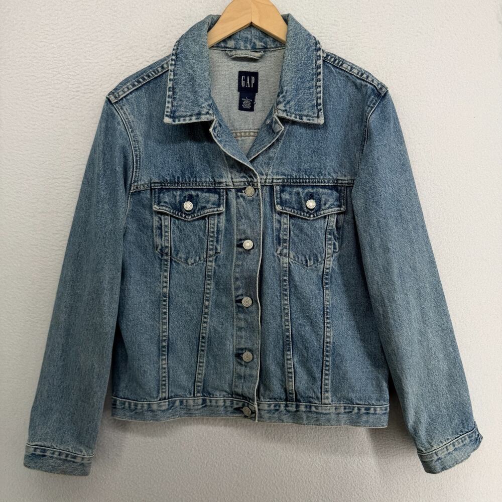 GAP Jacket Womens M Icon Denim Trucker Moto Classic Fit 80s 90s Cotton Blue VTG